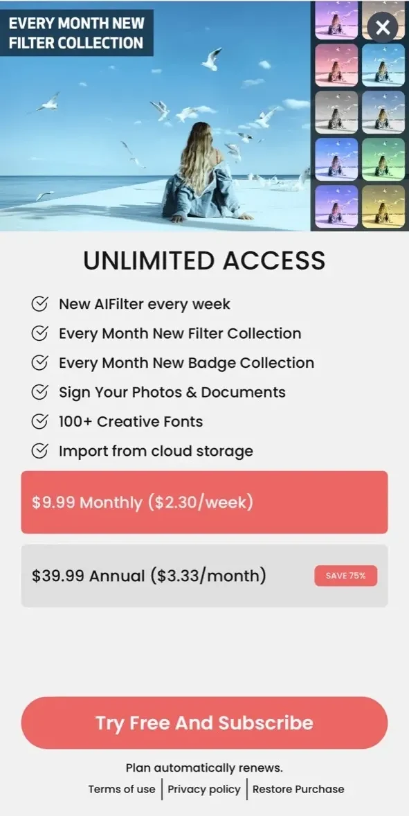 Watermark paywall screen