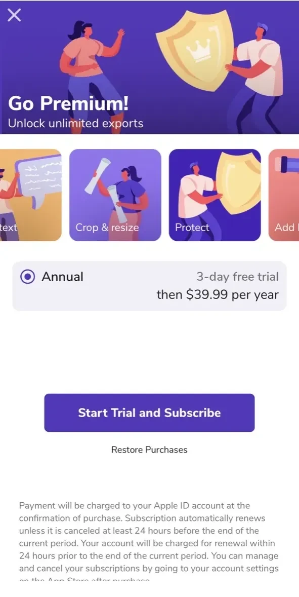 Watermark paywall screen