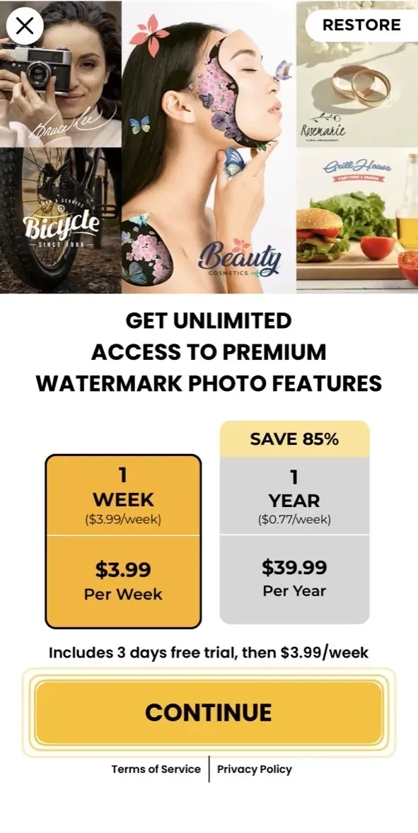 Watermark Photo paywall screen