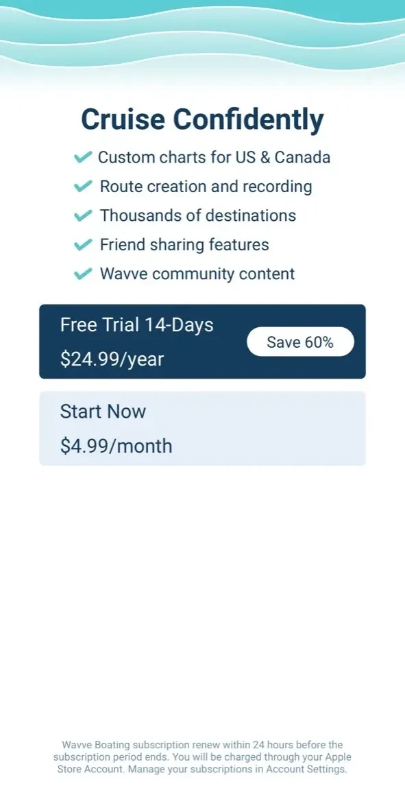 Wavve Boating paywall screen