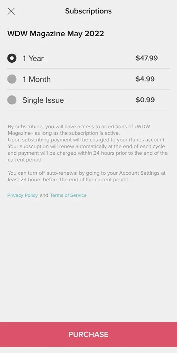 WDW Magazine paywall screen