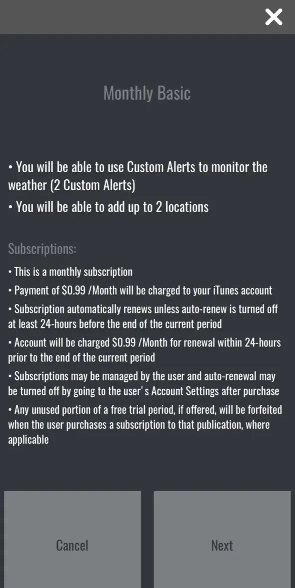 Weather Alerts Ultimate paywall screen