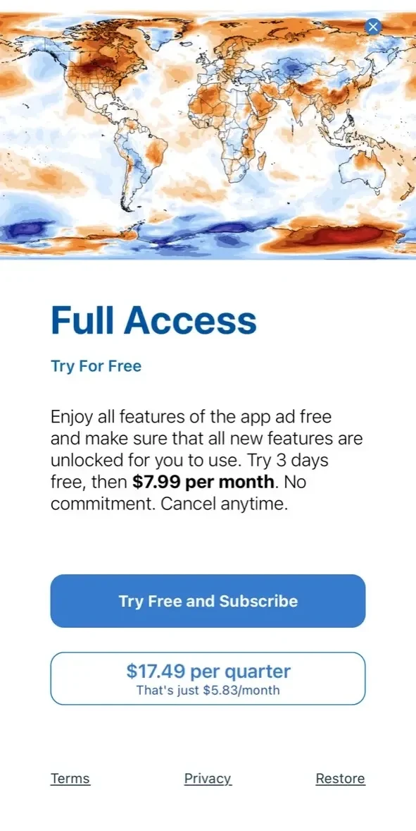 Weather paywall screen