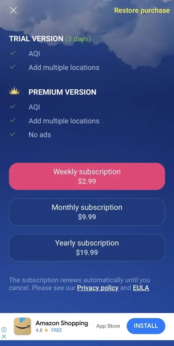Weather forecast paywall screen