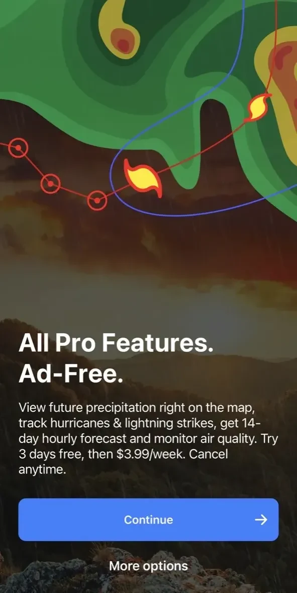 Weather Live° paywall screen