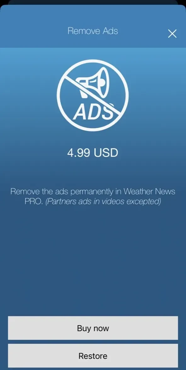Weather News PRO paywall screen