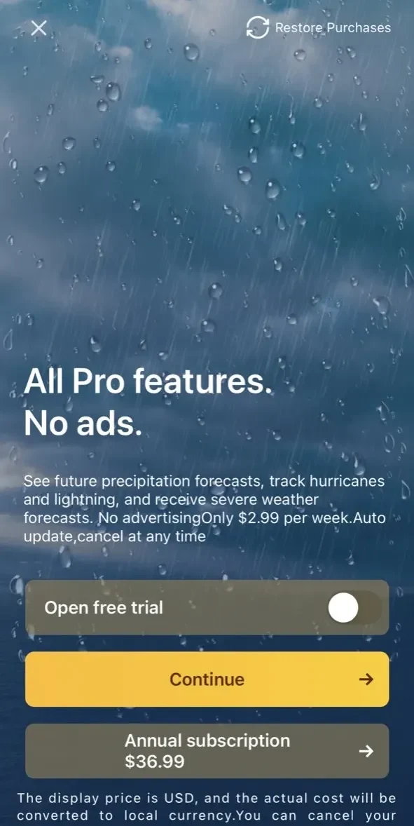 Weather paywall screen