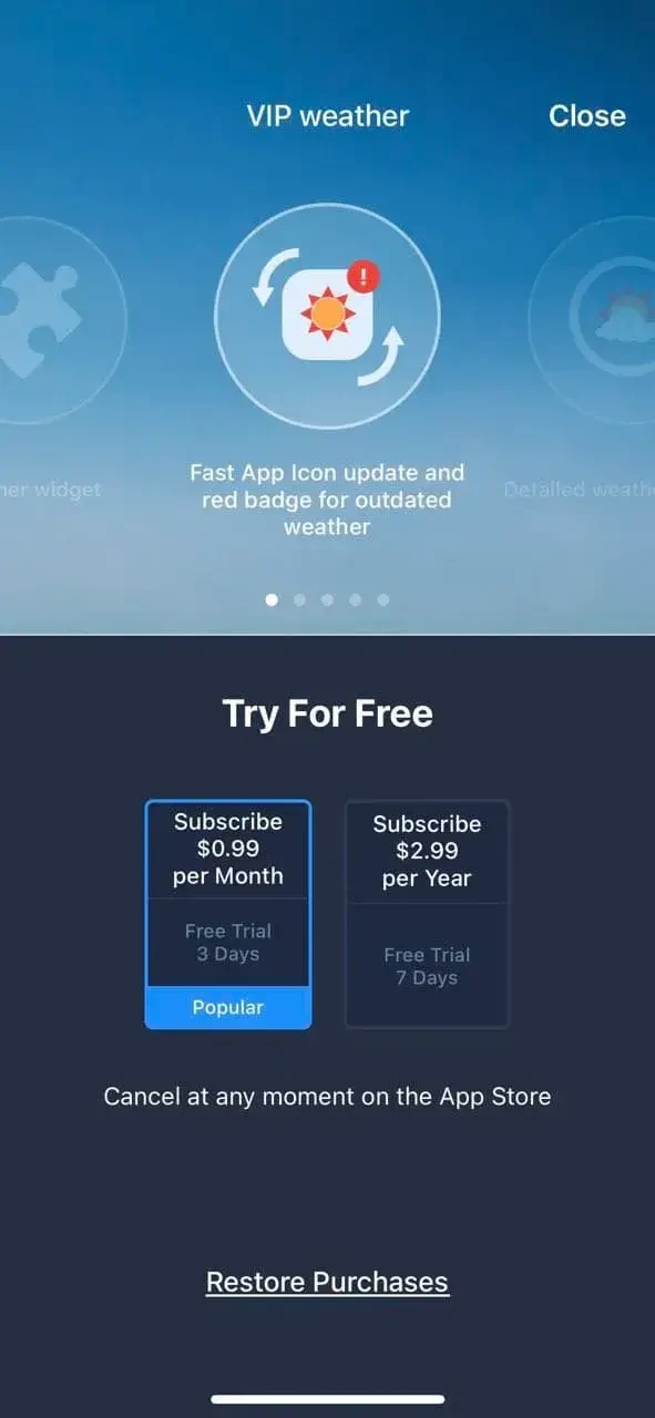 Weather on Icon paywall screen