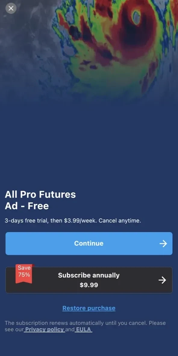 Weather Plus paywall screen