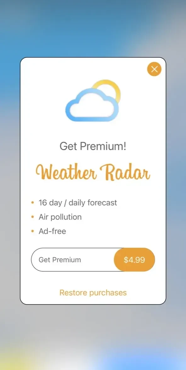 Weather Radar paywall screen