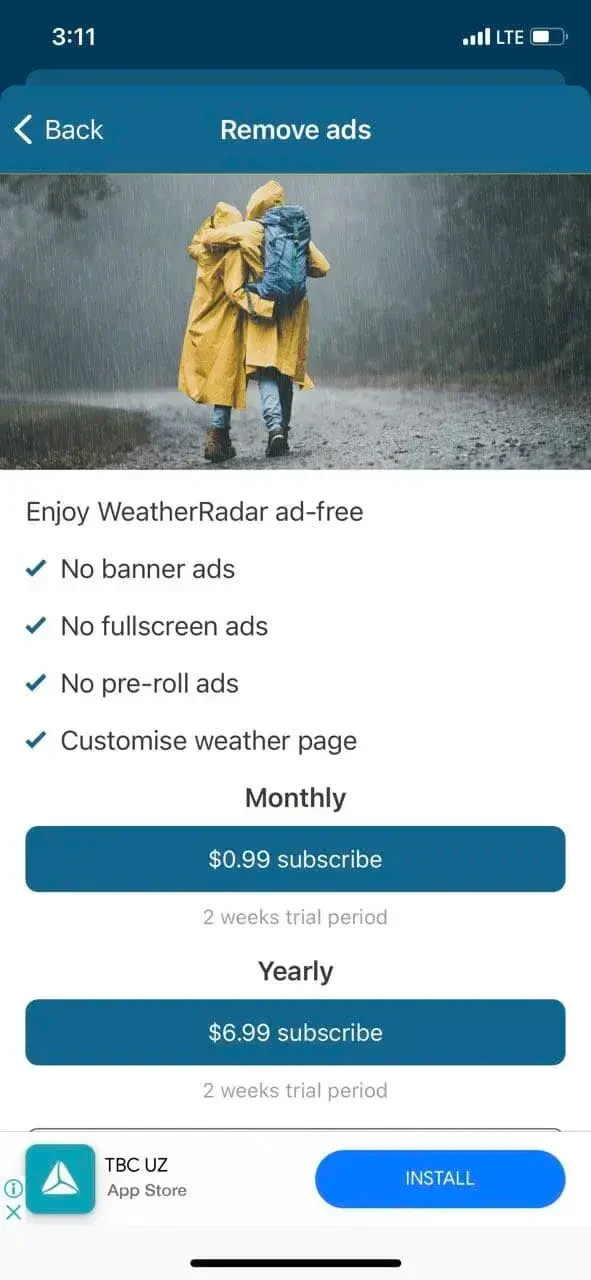 Weather & Radar paywall screen