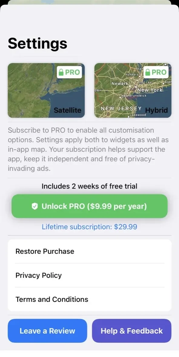 Weather Radar Widget paywall screen