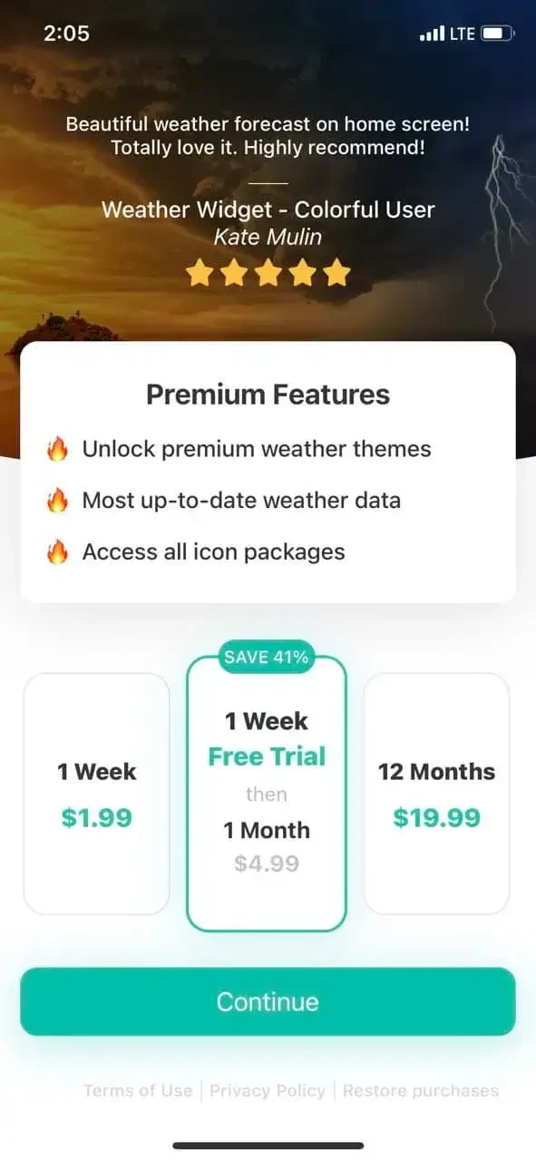 Weather paywall screen