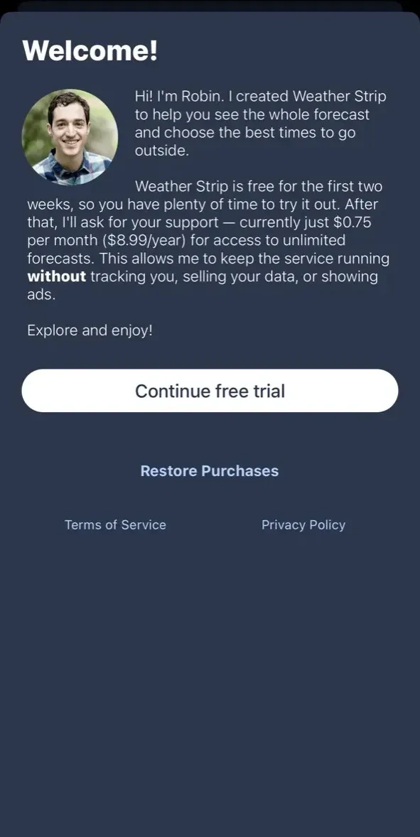 Weather Strip paywall screen