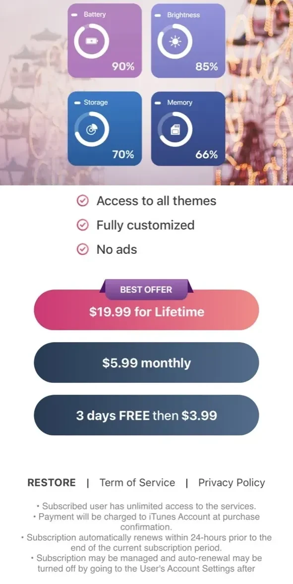 Weather Widget App paywall screen