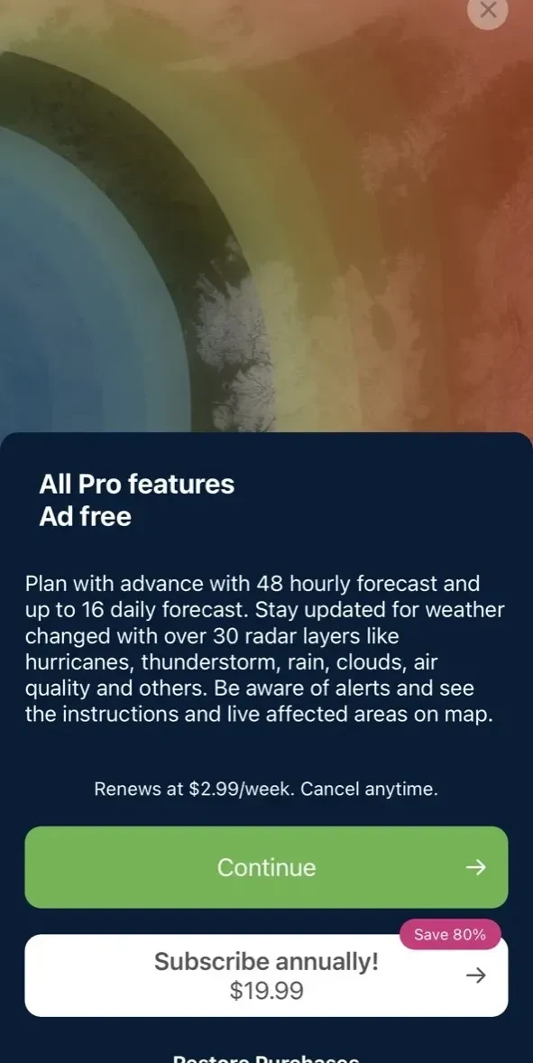 Weather #1 paywall screen