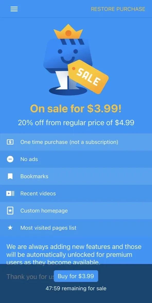 Web Video Cast paywall screen