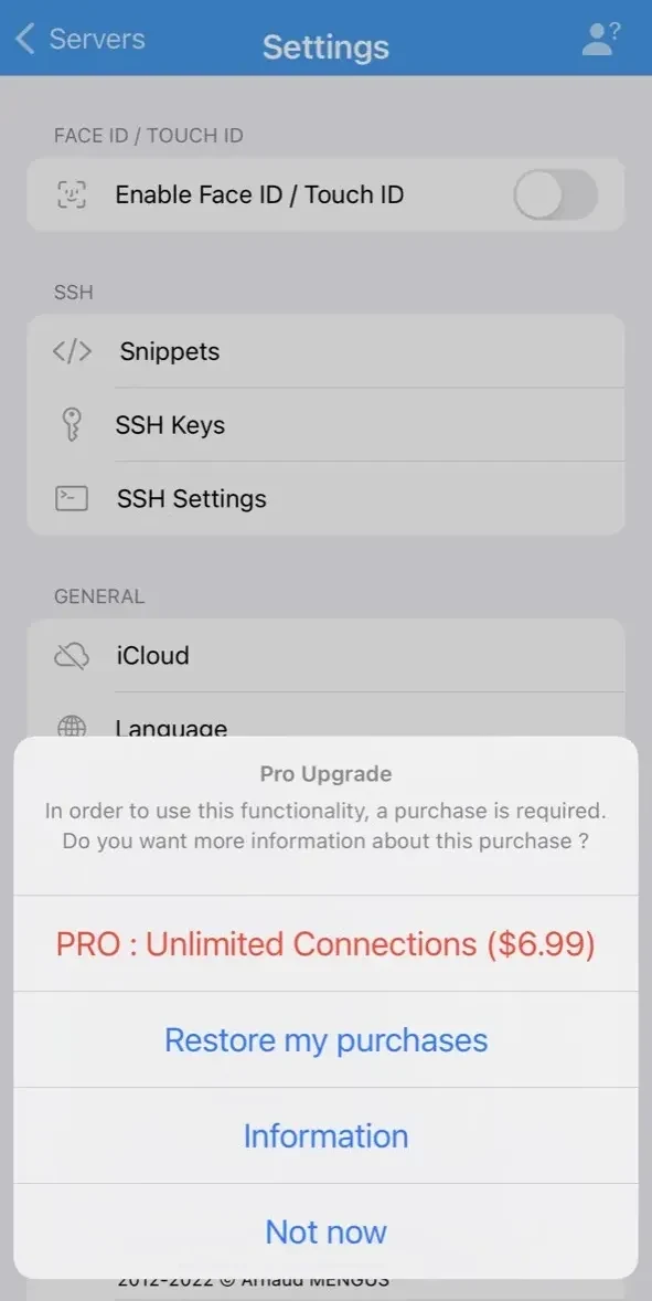 WebSSH paywall screen