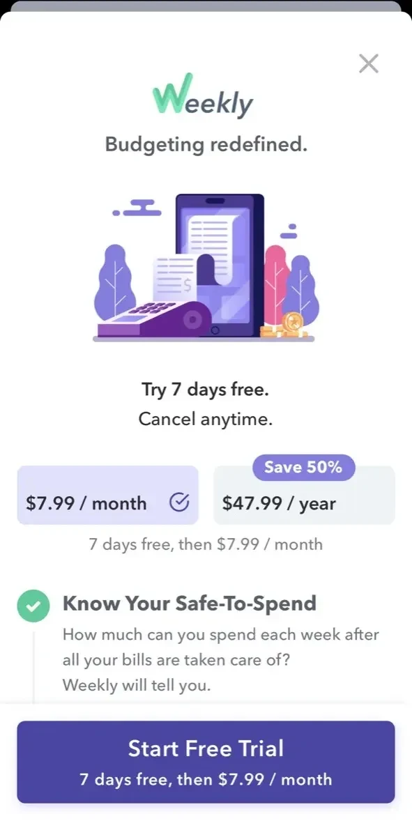 Weekly paywall screen