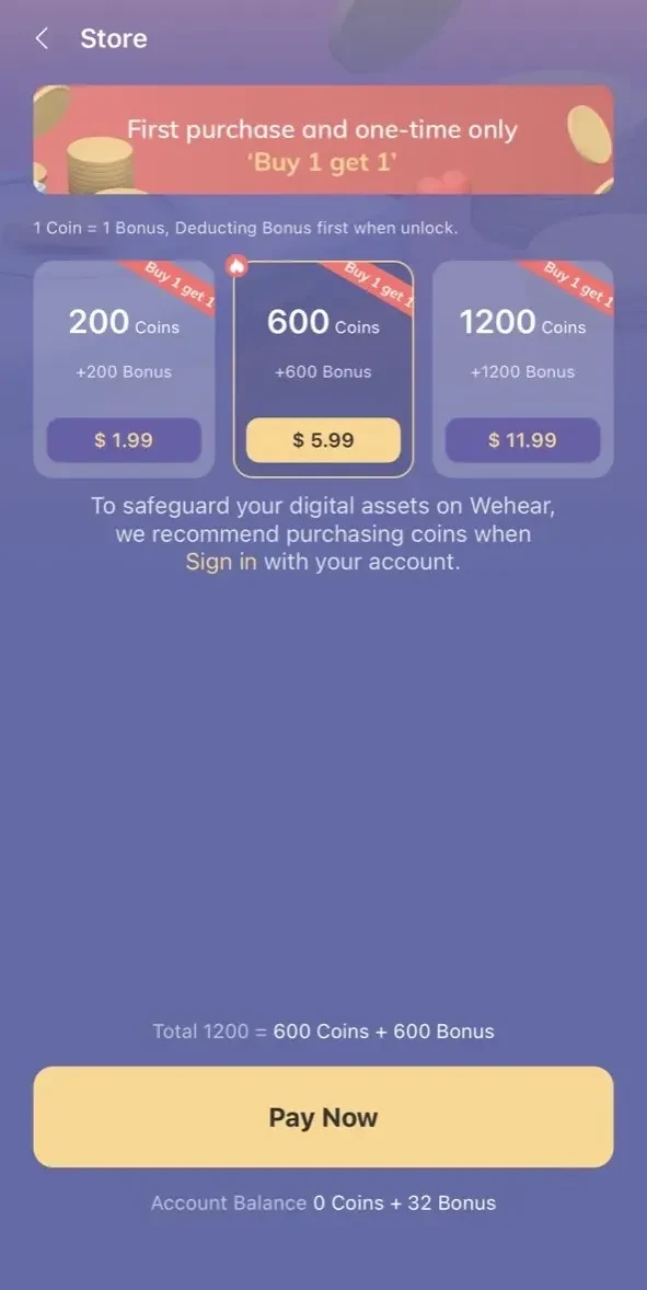 Wehear paywall screen