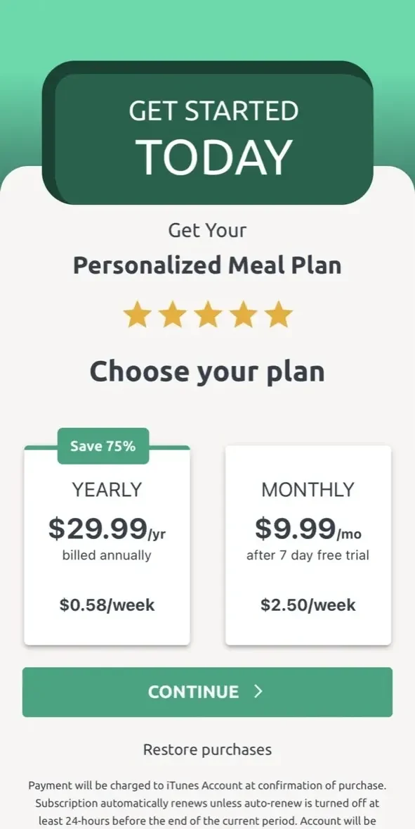 Weight Loss Diet Meal Plan paywall screen
