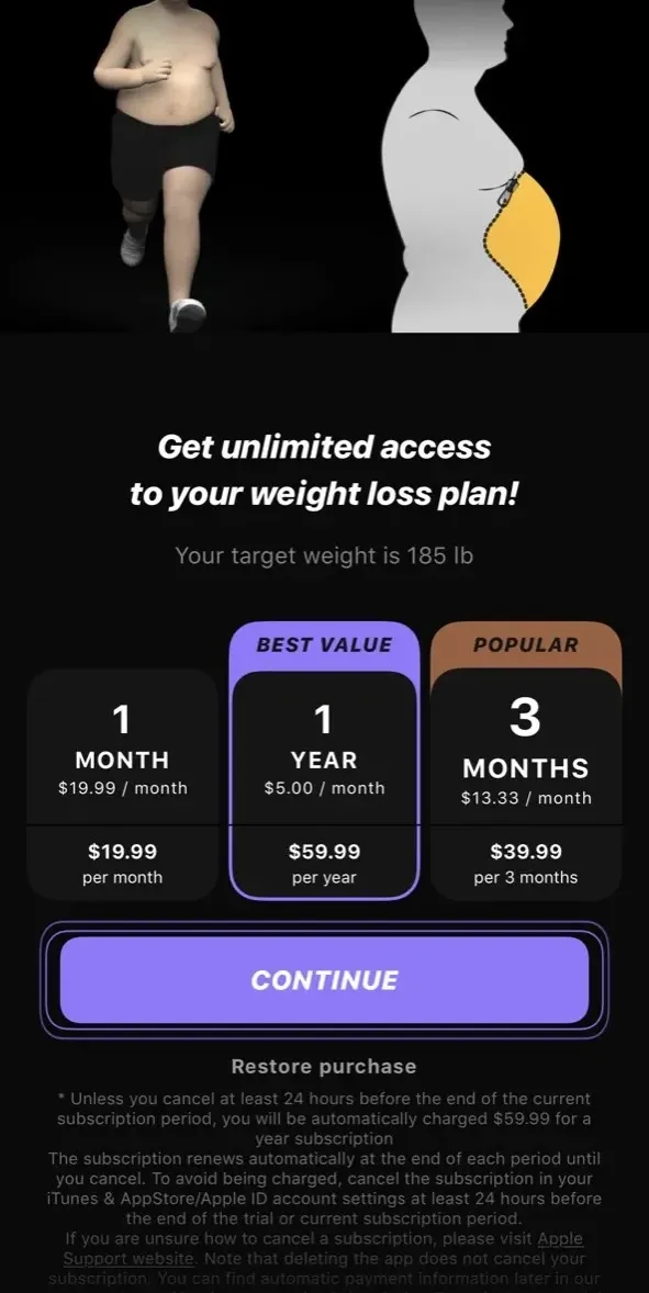 Weight Loss Running paywall screen