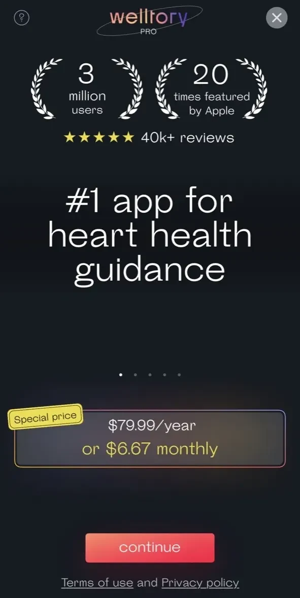 Welltory paywall screen