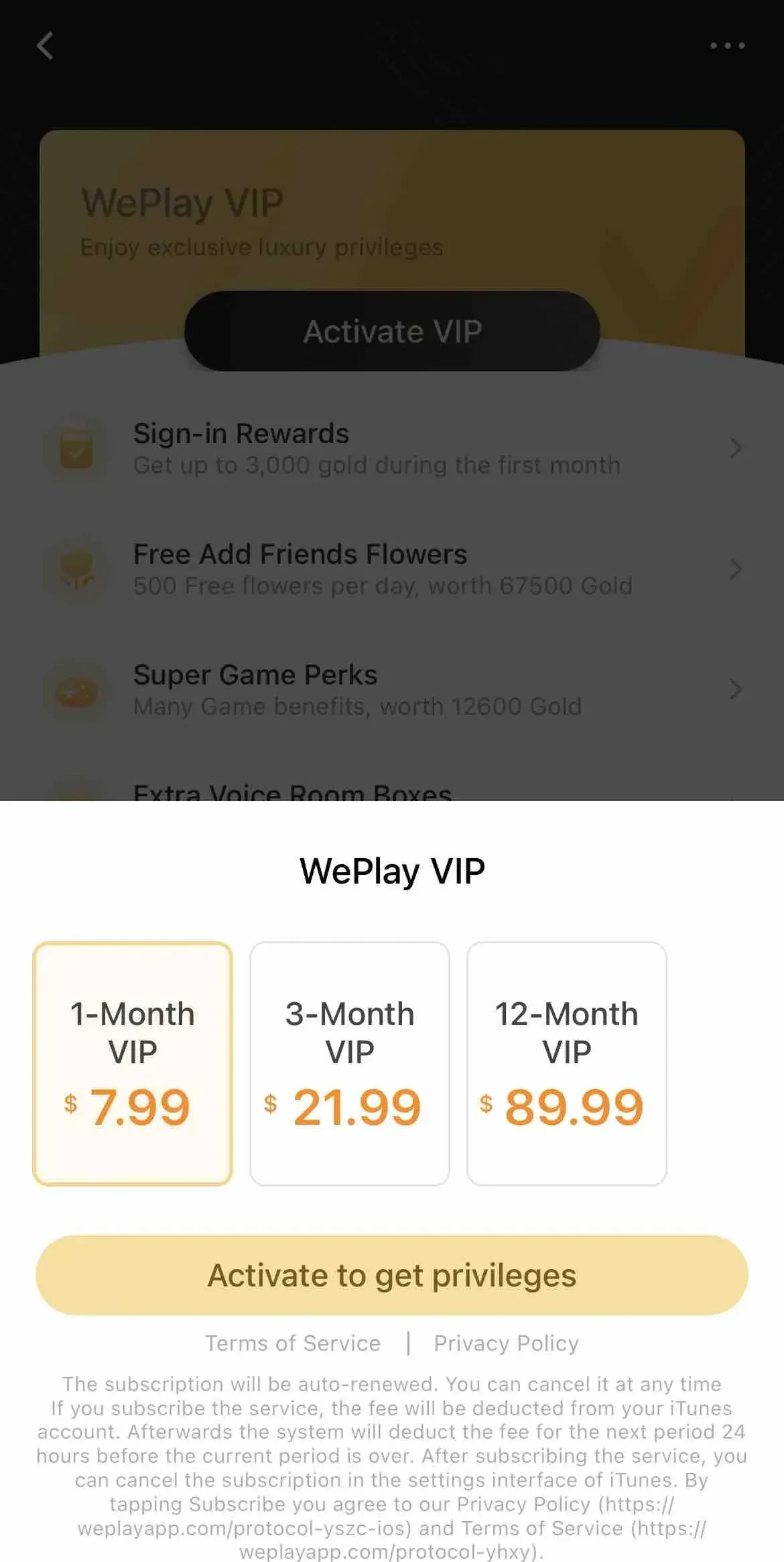 WePlay paywall screen
