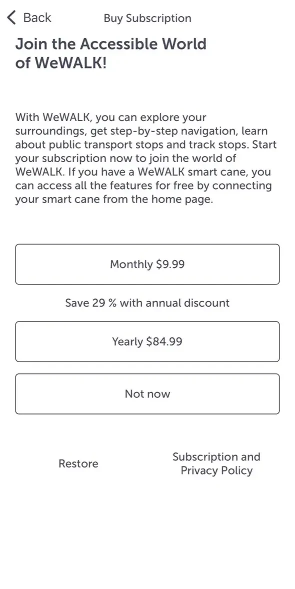 WeWalk paywall screen