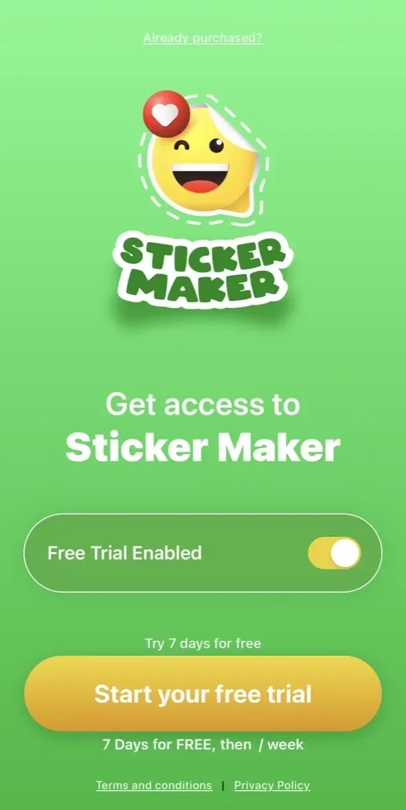 WhatSticker paywall screen