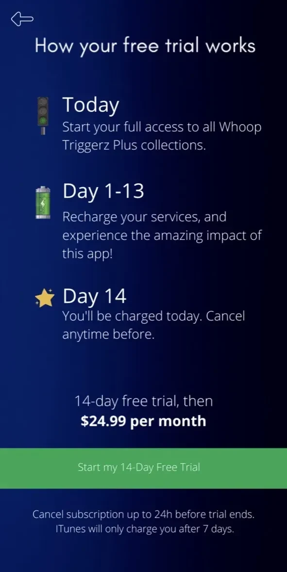 Whoop Triggerz Plus paywall screen