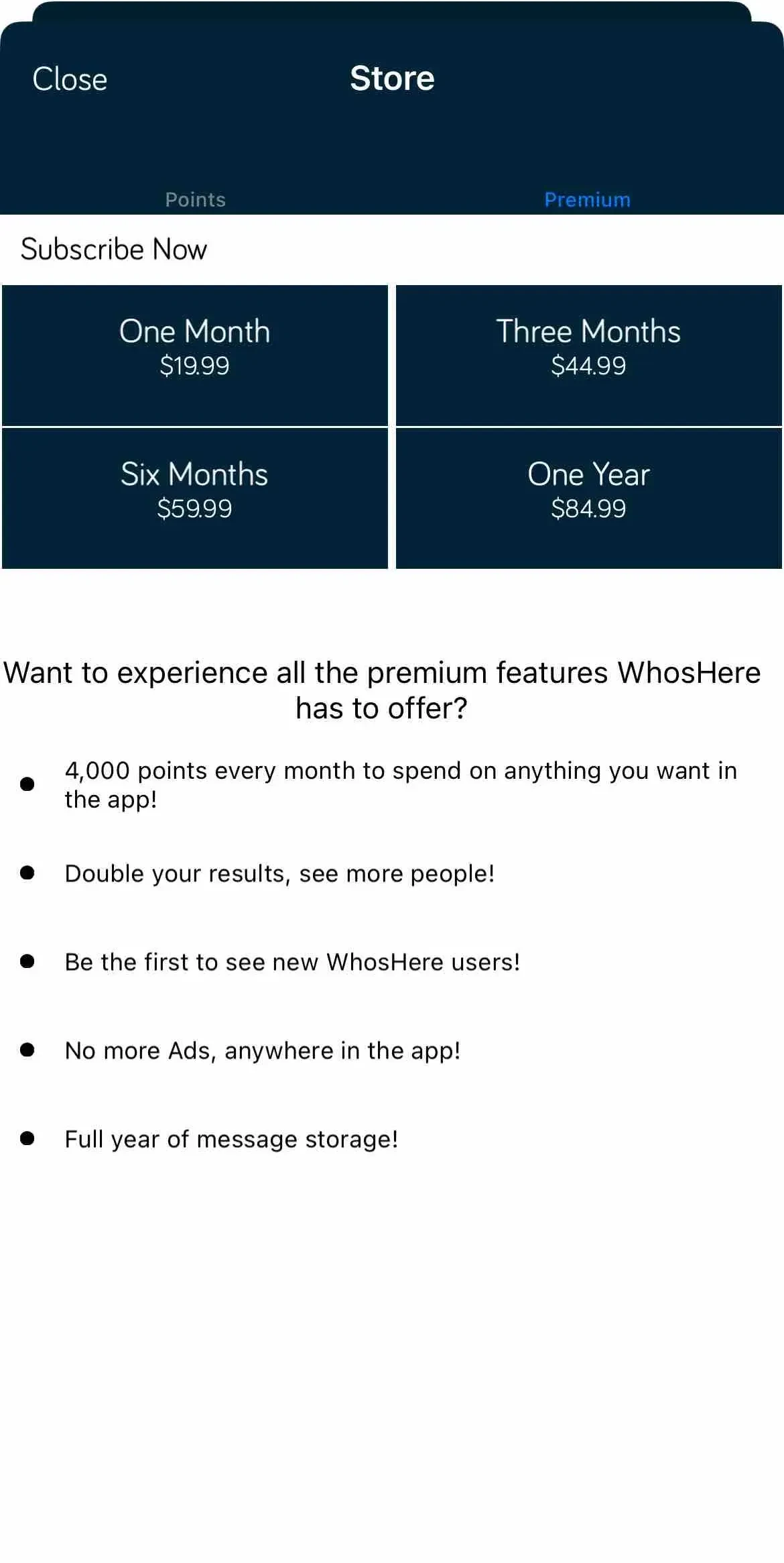 WhosHere paywall screen