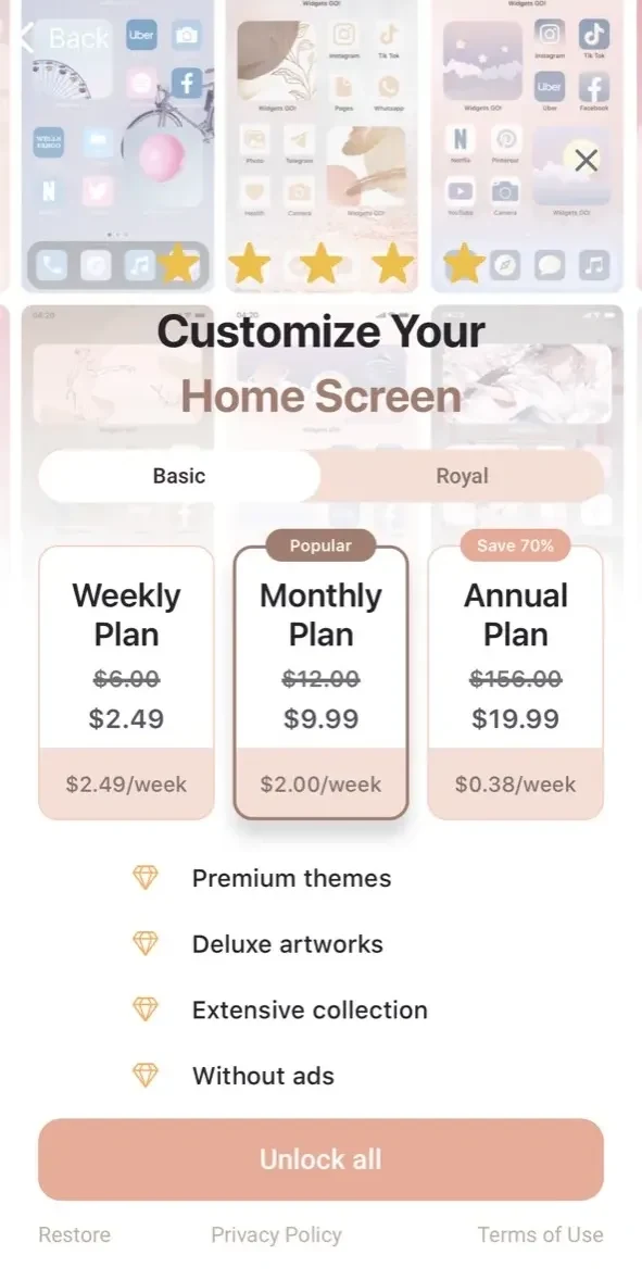 Widget Go paywall screen