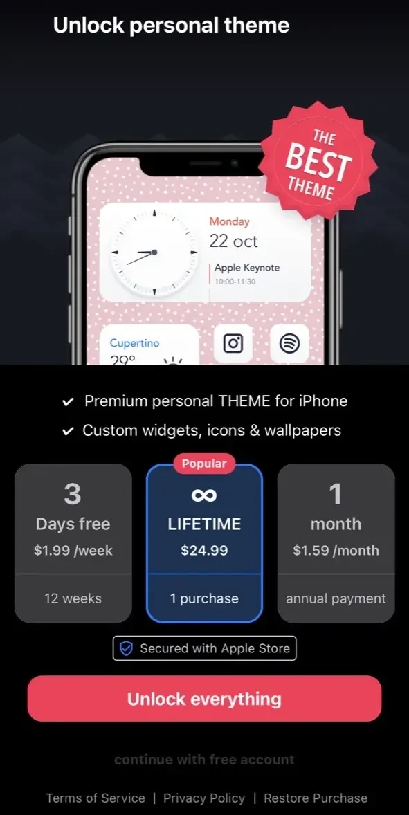Widgetarium paywall screen