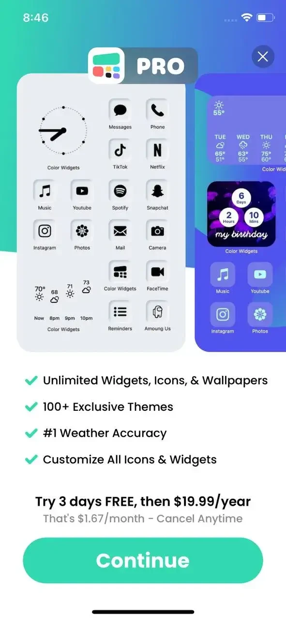 Color Widgets paywall screen