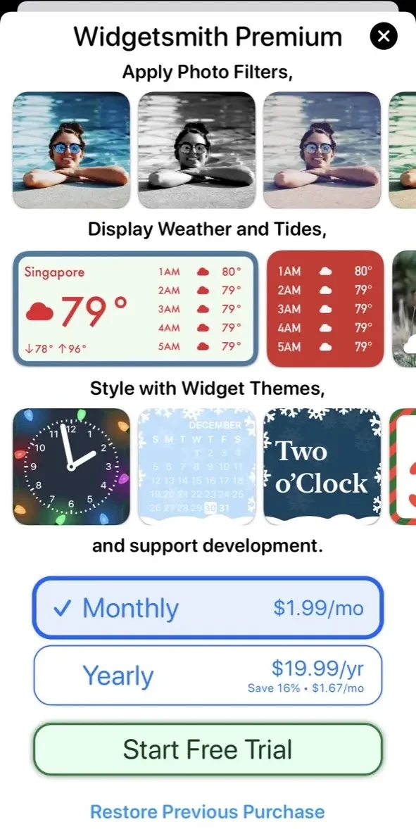Widgetsmith paywall screen