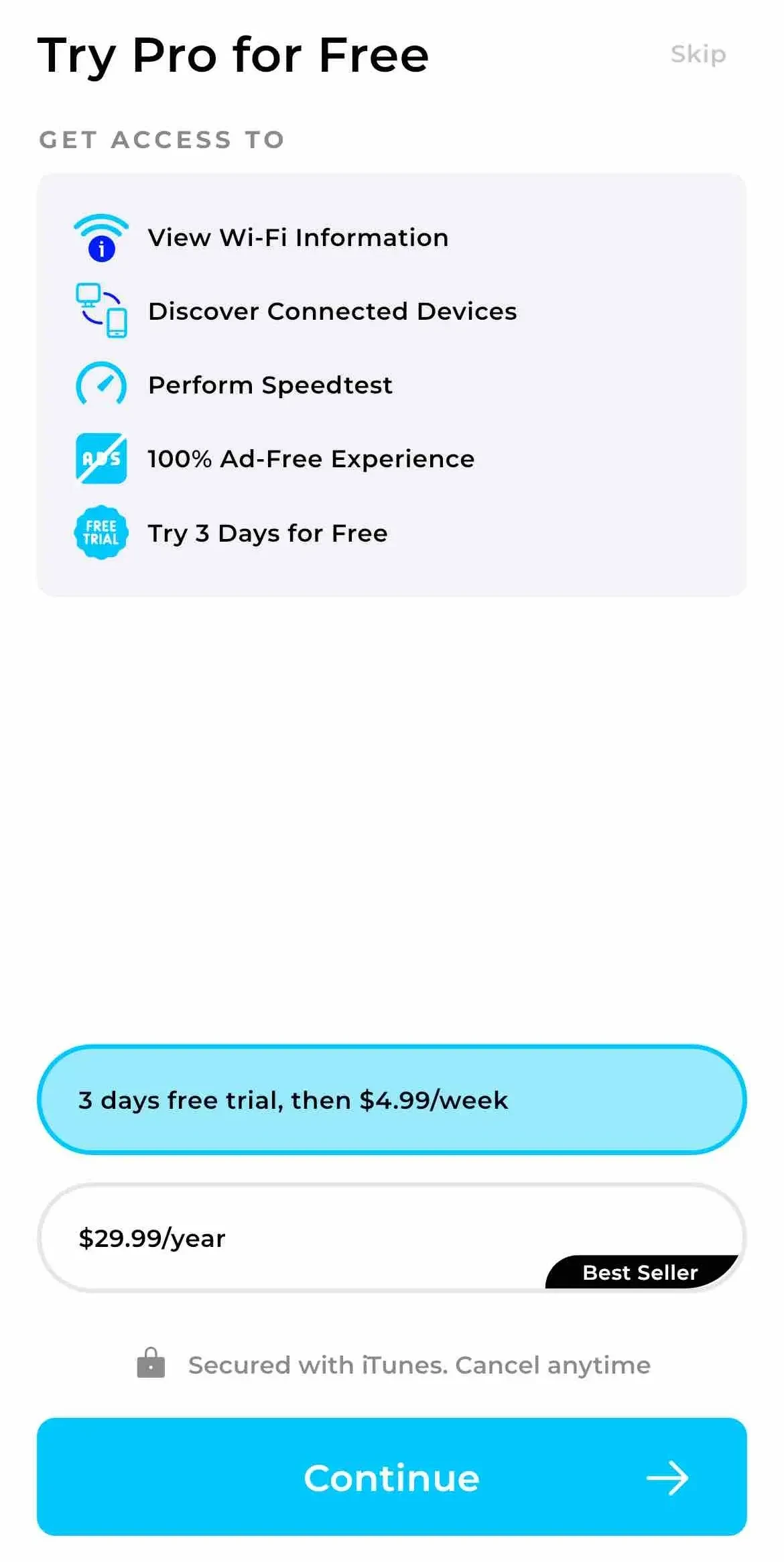 Wifi Analyzer paywall screen