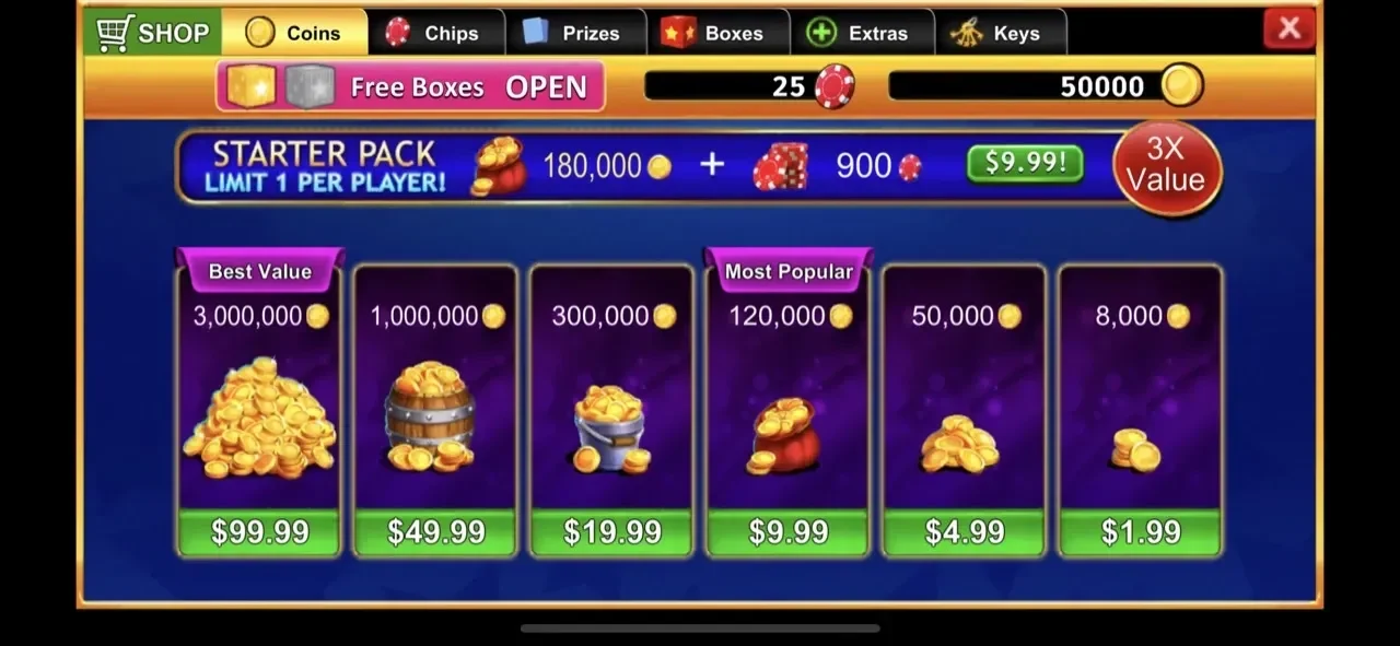 Wild Triple 777 Slots Casino paywall screen