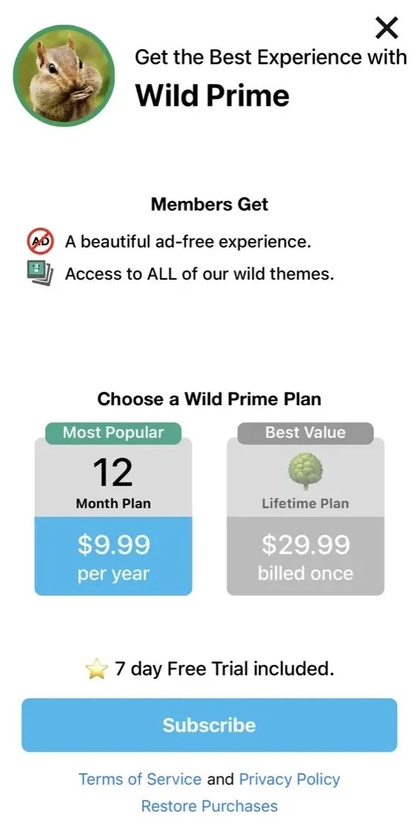 Wildlife Wallpaper Weather paywall screen