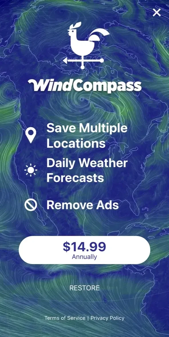 Wind Compass paywall screen