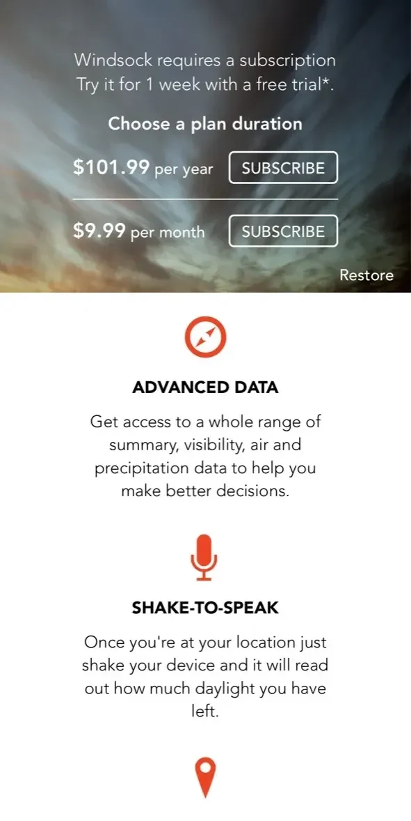 Windsock paywall screen