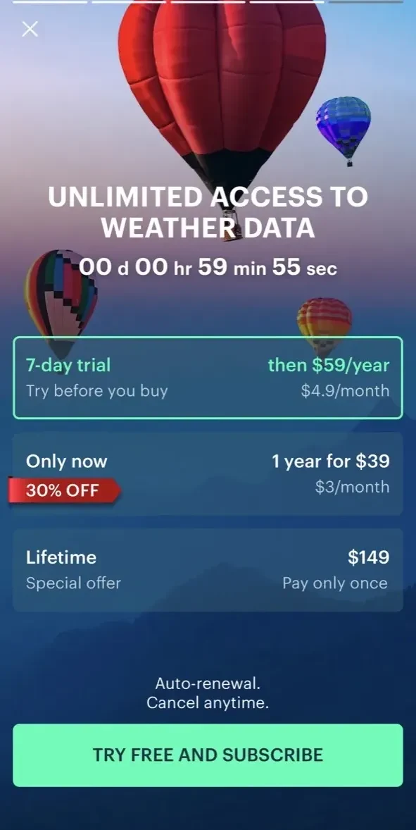 Windy.app paywall screen