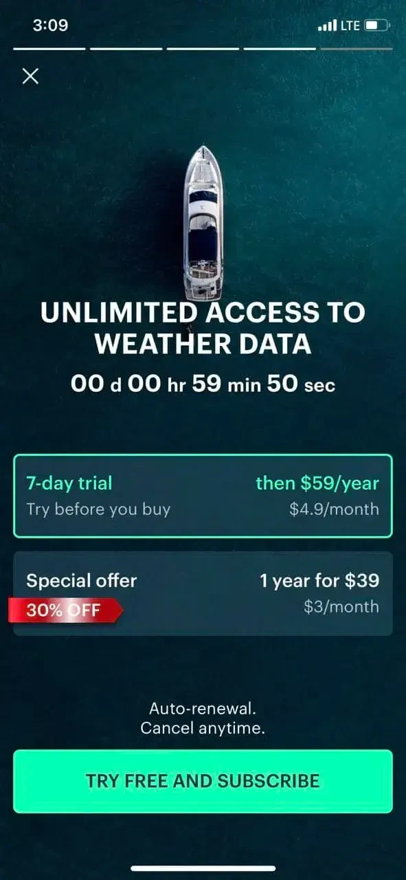 Windy.app paywall screen
