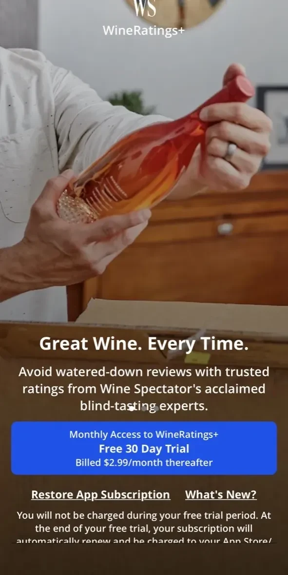 WineRatings+ paywall screen