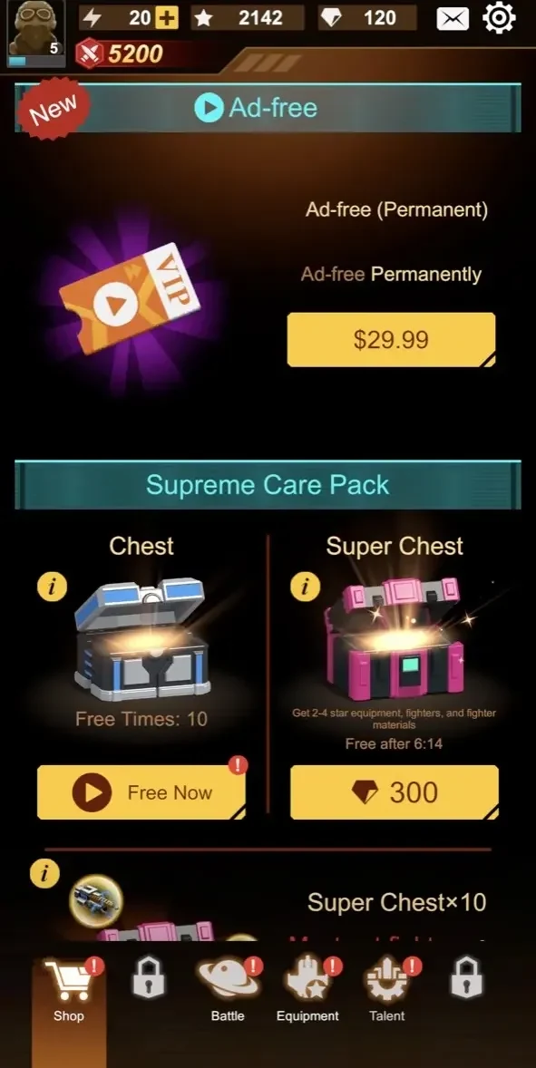Wing Fighter paywall screen