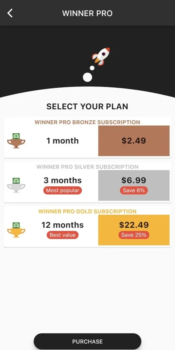 Winner paywall screen