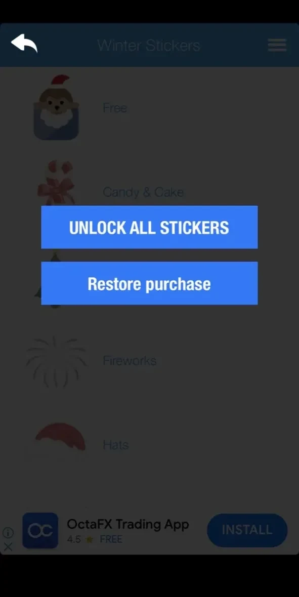 Winter Stickers paywall screen