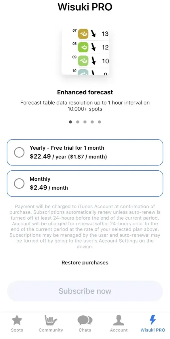 Wisuki paywall screen