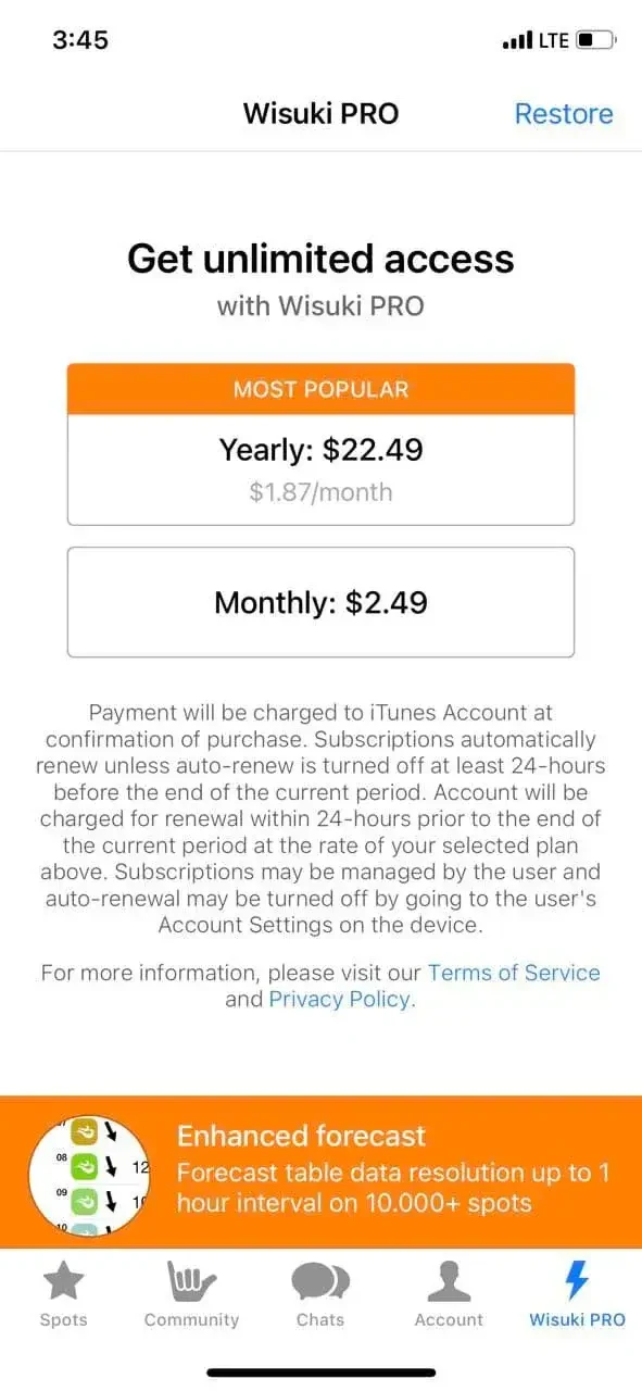Wisuki paywall screen