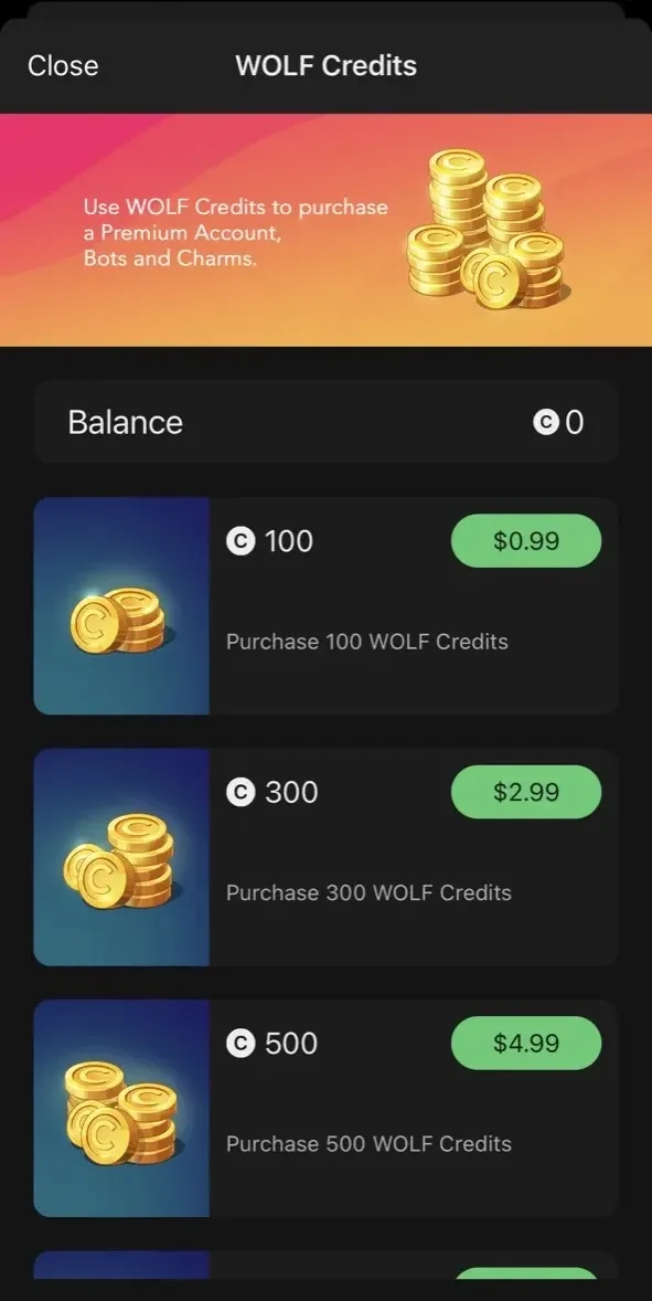 Wolf Qanawat paywall screen
